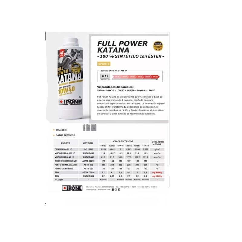 GENERICO - Aceite Ipone Full Power Katana 15w50