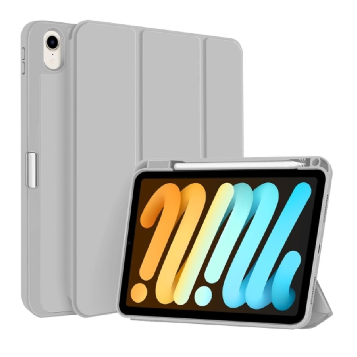 GENERICO - Estuche Protector Smart Cover Magnetico Para Ipad Mini 6 y Mini 7 A17 Pro - Gris