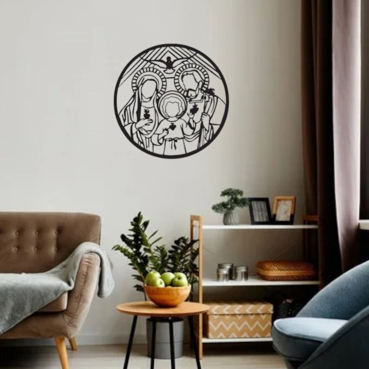 GENERICO - Cuadro decoración pared Sagrada Familia  40x40cm MDF Negro