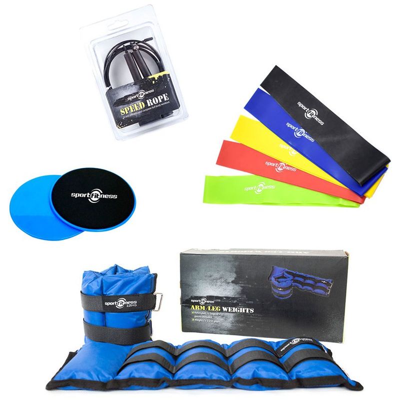 SPORT FITNESS - Bandas elásticas, lazo, disco y pesas tobilleras