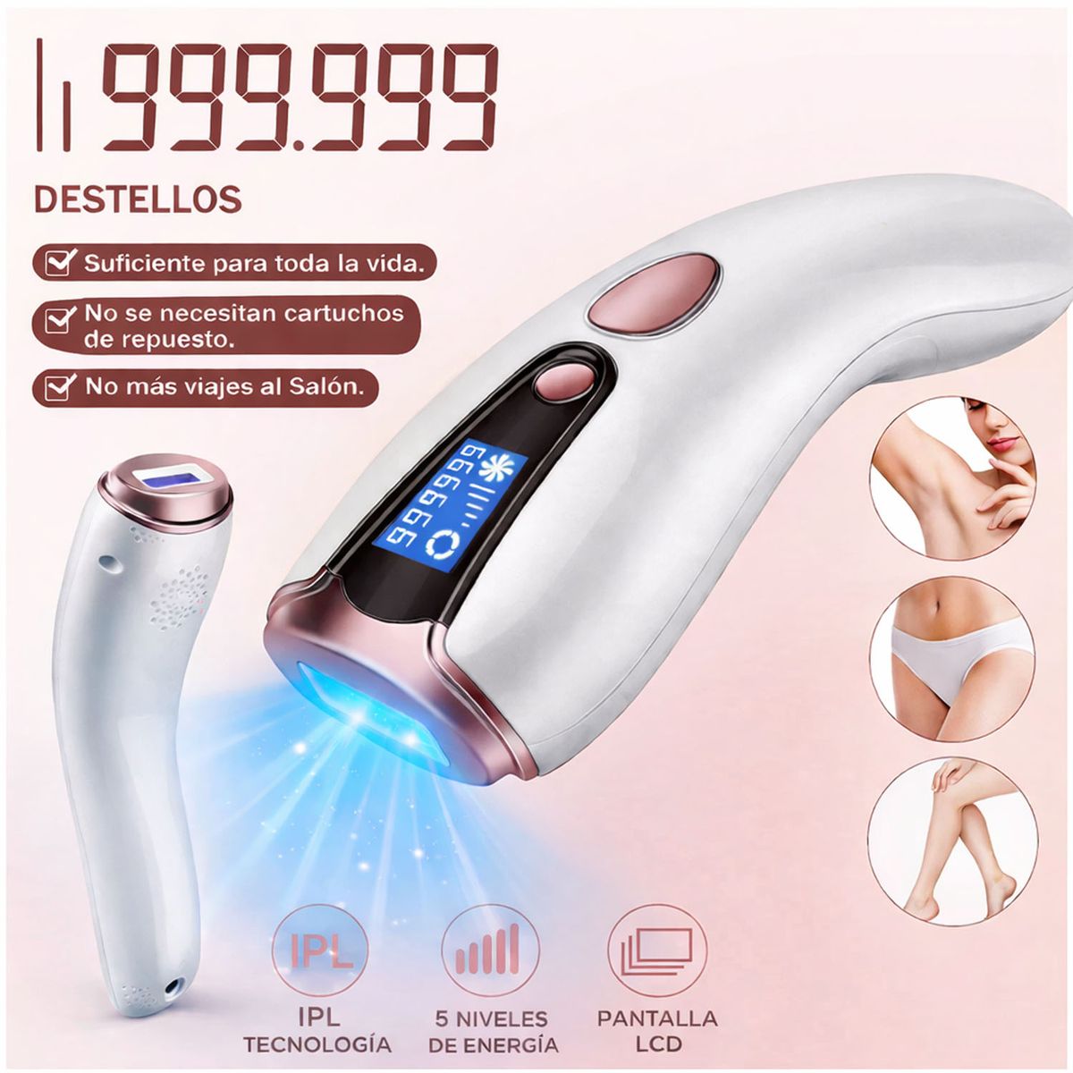 ONE PIXEL - Maquina Depiladora Laser Facial y Corporal Electrica LPL 999.990 Destellos Sin Dolor One Pixel