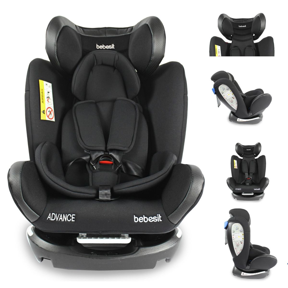 BEBESIT - Sillas para carro Bebé Advanced Negra Bebesit Grupo 0-1-2-3.
