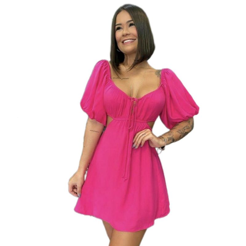 BAPU - Vestido corto con mangas cordón delantero