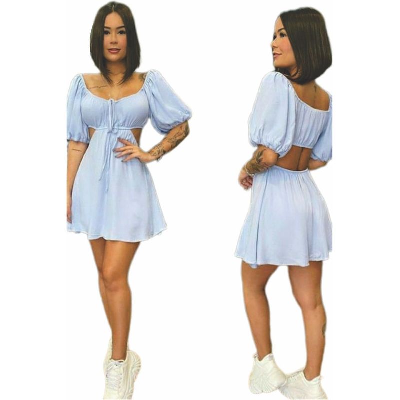 BAPU - Vestido corto con mangas cordón delantero