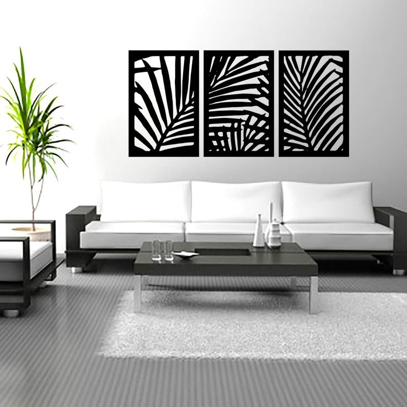 GENERICO - Cuadro decoración pared Tríptico Palma 120x60cm MDF Negro