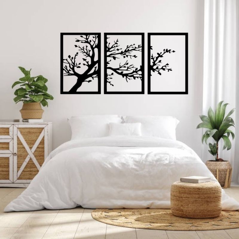 GENERICO - Cuadro decoración pared Tríptico Árbol 1 120x60cm MDF Negro