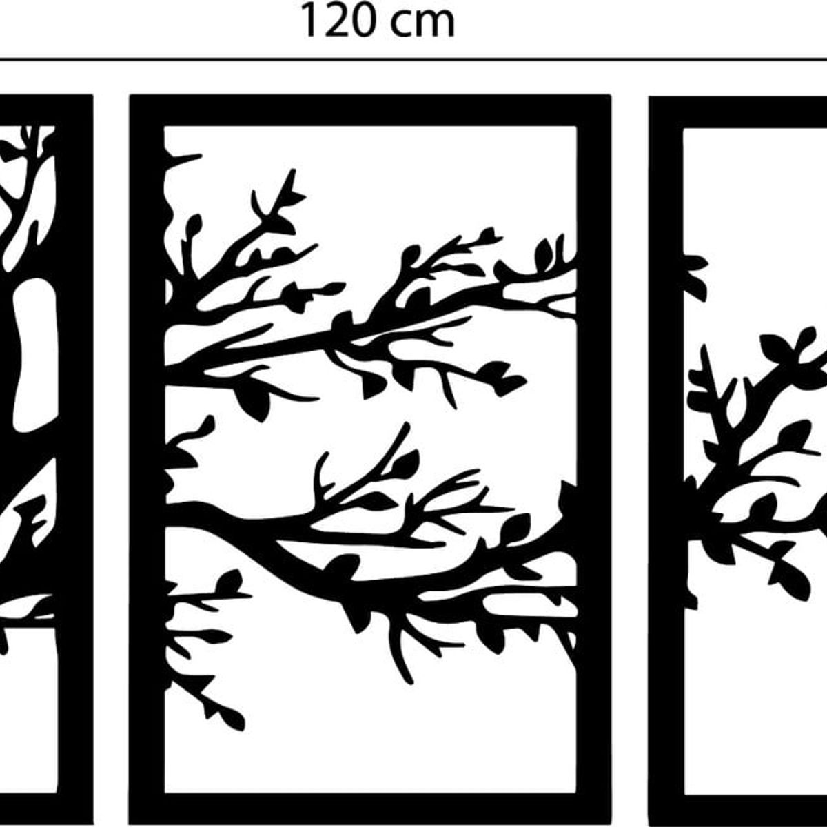 GENERICO - Cuadro decoración pared Tríptico Árbol 1 120x60cm MDF Negro