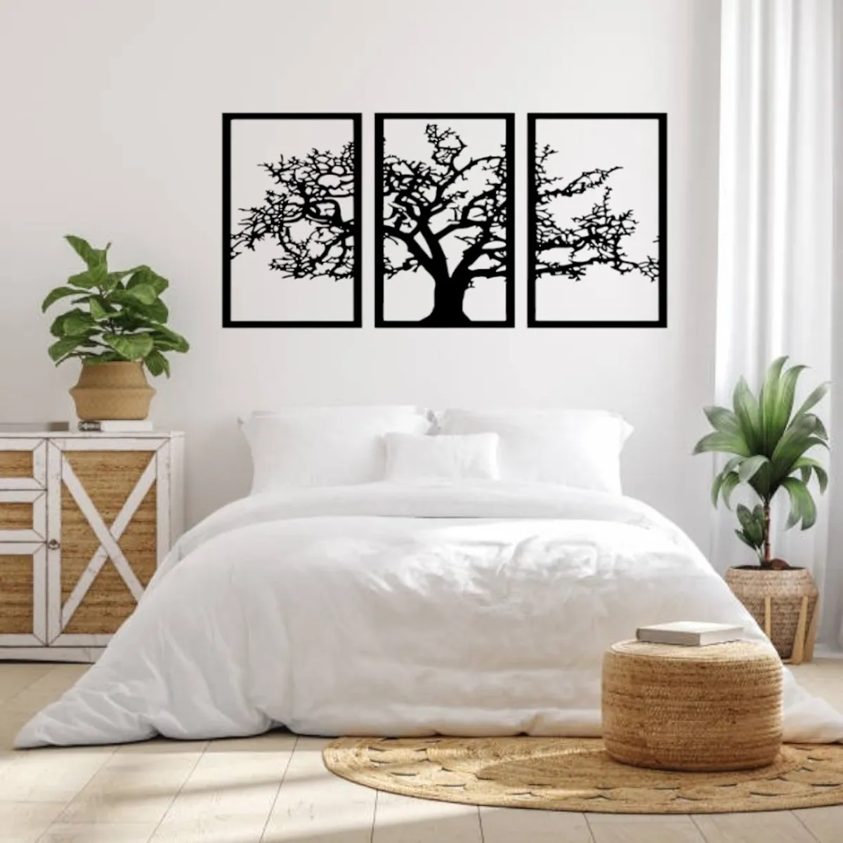 GENERICO - Cuadro decoración pared Tríptico Árbol de la vida120x60cm MDF Negro