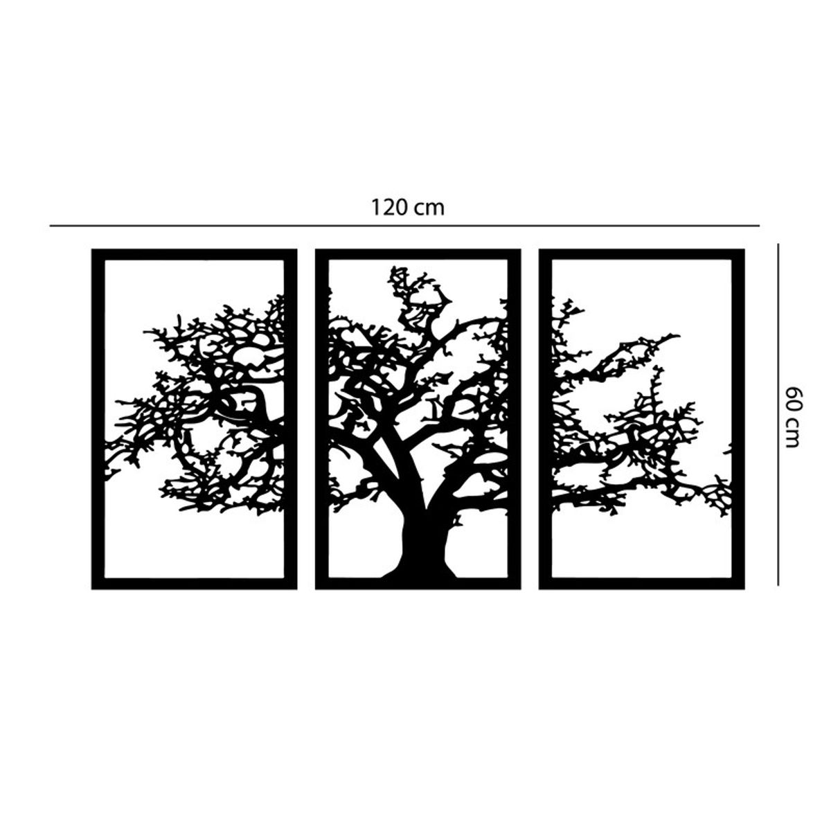 GENERICO - Cuadro decoración pared Tríptico Árbol de la vida120x60cm MDF Negro