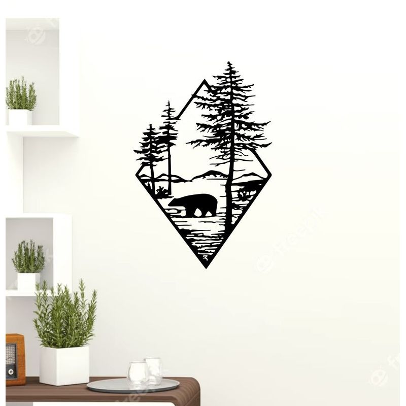 GENERICO - Cuadro decoración pared paisaje montaña 60x40cm MDF Negro