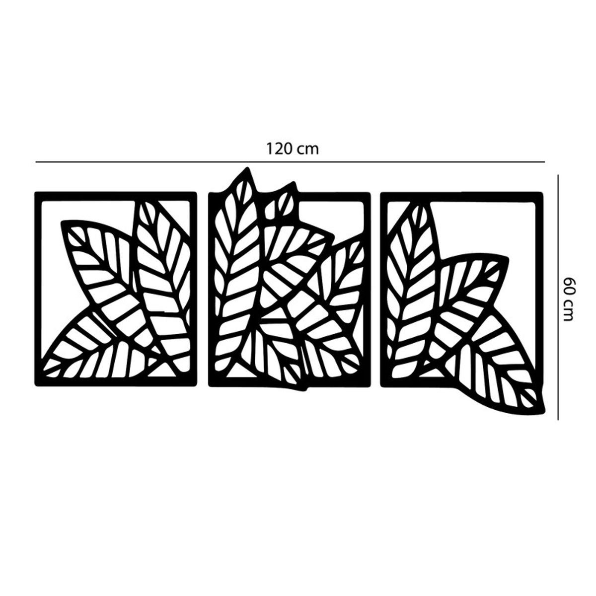 GENERICO - Cuadro decoración pared Hojas 2 caladas 120x60cm MDF Negro