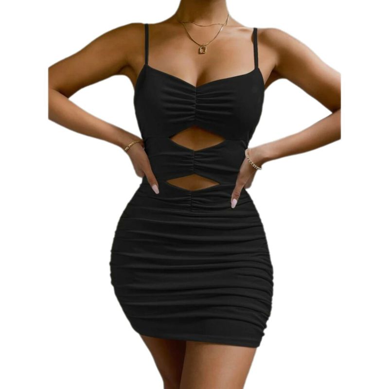 BAPU - Vestido corto de tiras fruncido con doble abertura adelante