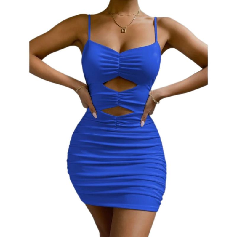BAPU - Vestido corto de tiras fruncido con doble abertura adelante