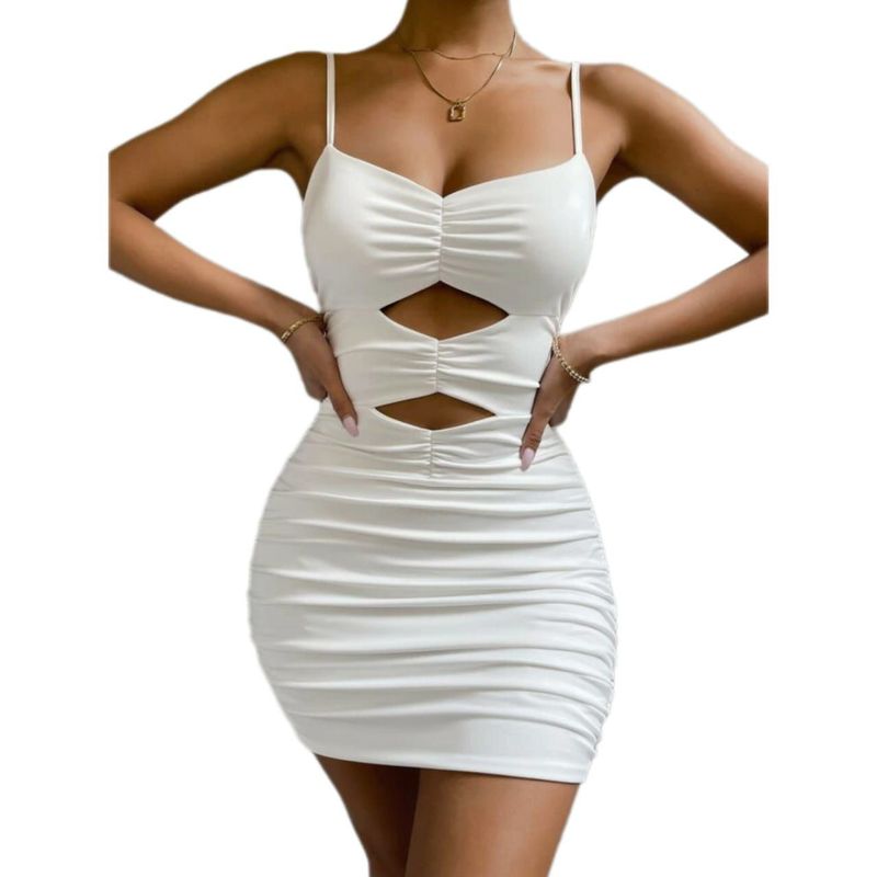 BAPU - Vestido corto de tiras fruncido con doble abertura adelante