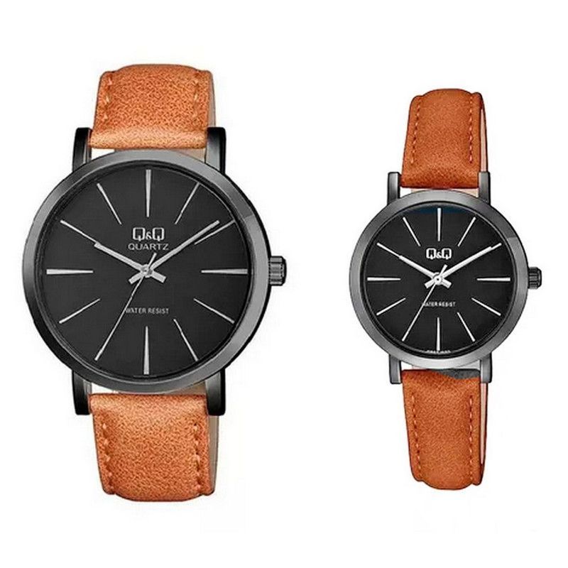Q&Q - Relojes Pareja Duo Qyq Cuero Quartz Q&q Q892j422 + Estuche