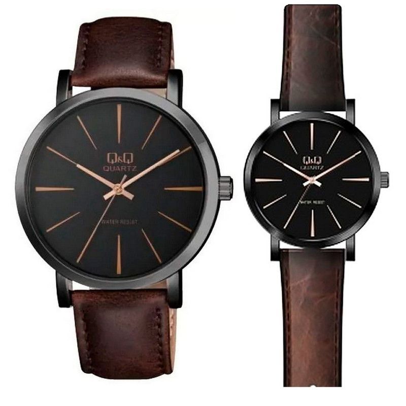 Q&Q - Relojes Pareja Duo Qyq Cuero Quartz Q&q Q892j422 + Estuche