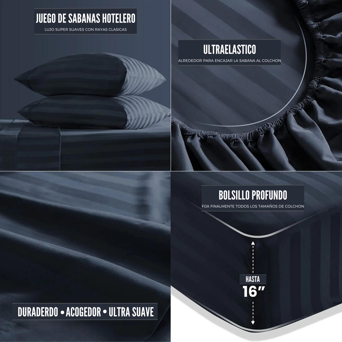 EKONOMODO COLOMBIA - Sabanas Hoteleras Luxury Gris Oscuro 300 Hilos Queen (1,60X1,90)