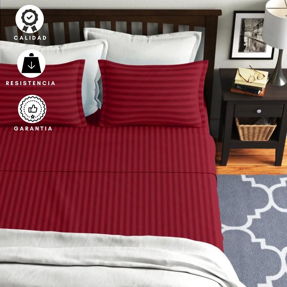 EKONOMODO COLOMBIA - Sabanas Hoteleras Luxury Rojo 300 Hilos Doble (1,40X1,90)