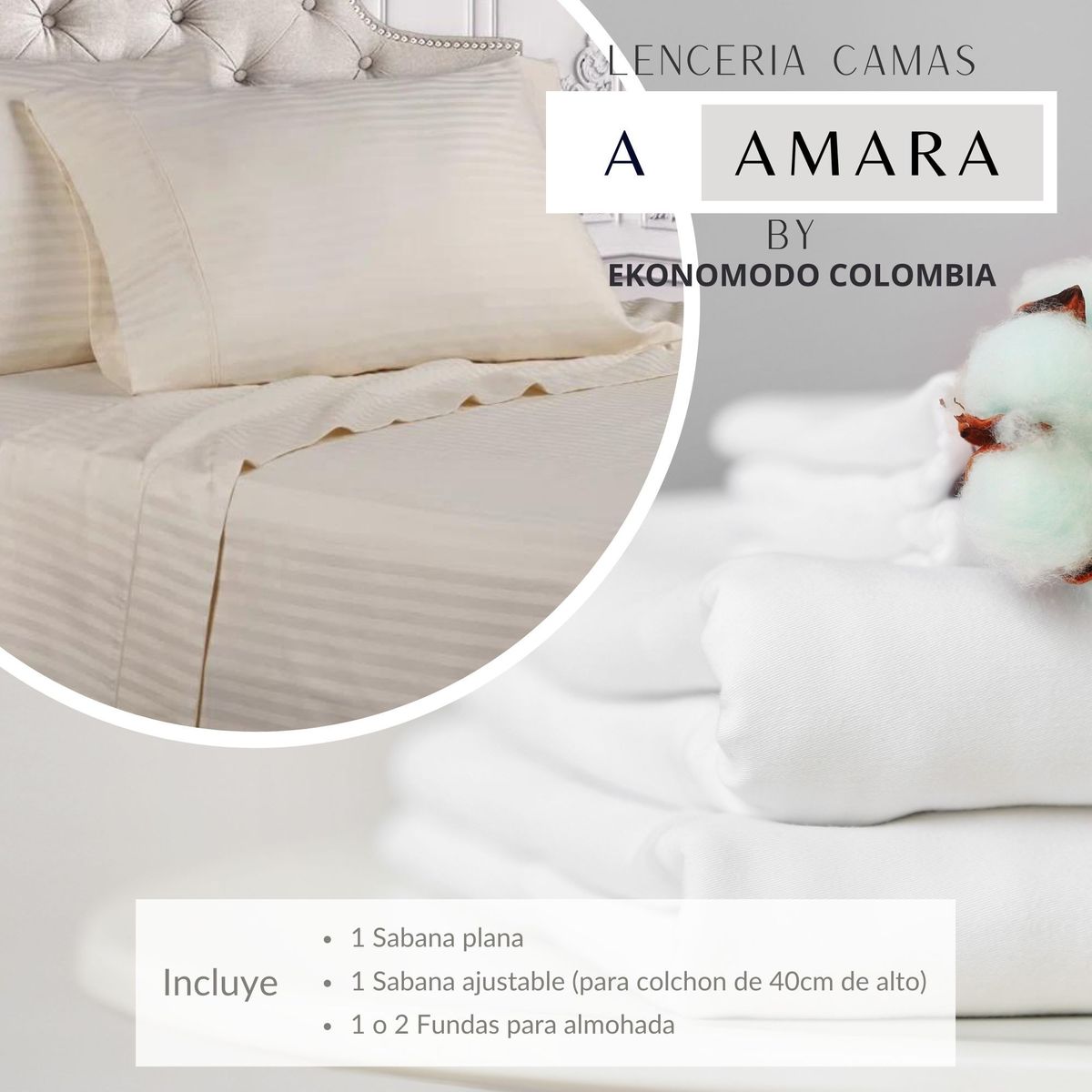 EKONOMODO COLOMBIA - Sabanas Hoteleras Luxury Beige 300 Hilos Doble (1,40X1,90)