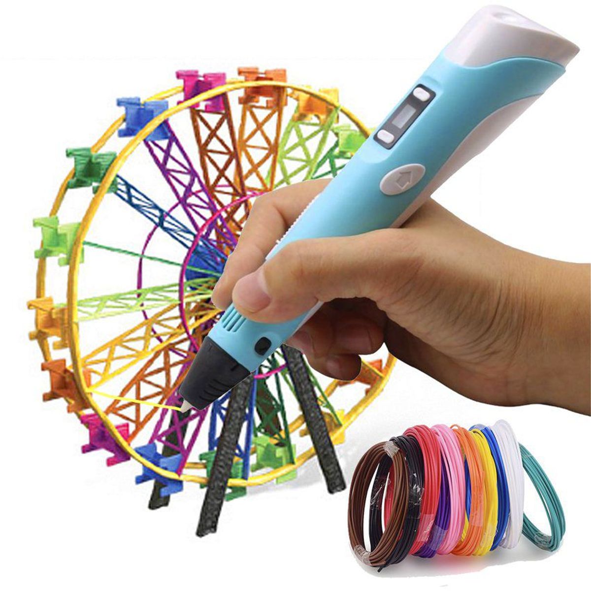 GENERICO - Pluma lápiz para impresión en 3d azul + 24 filamentos