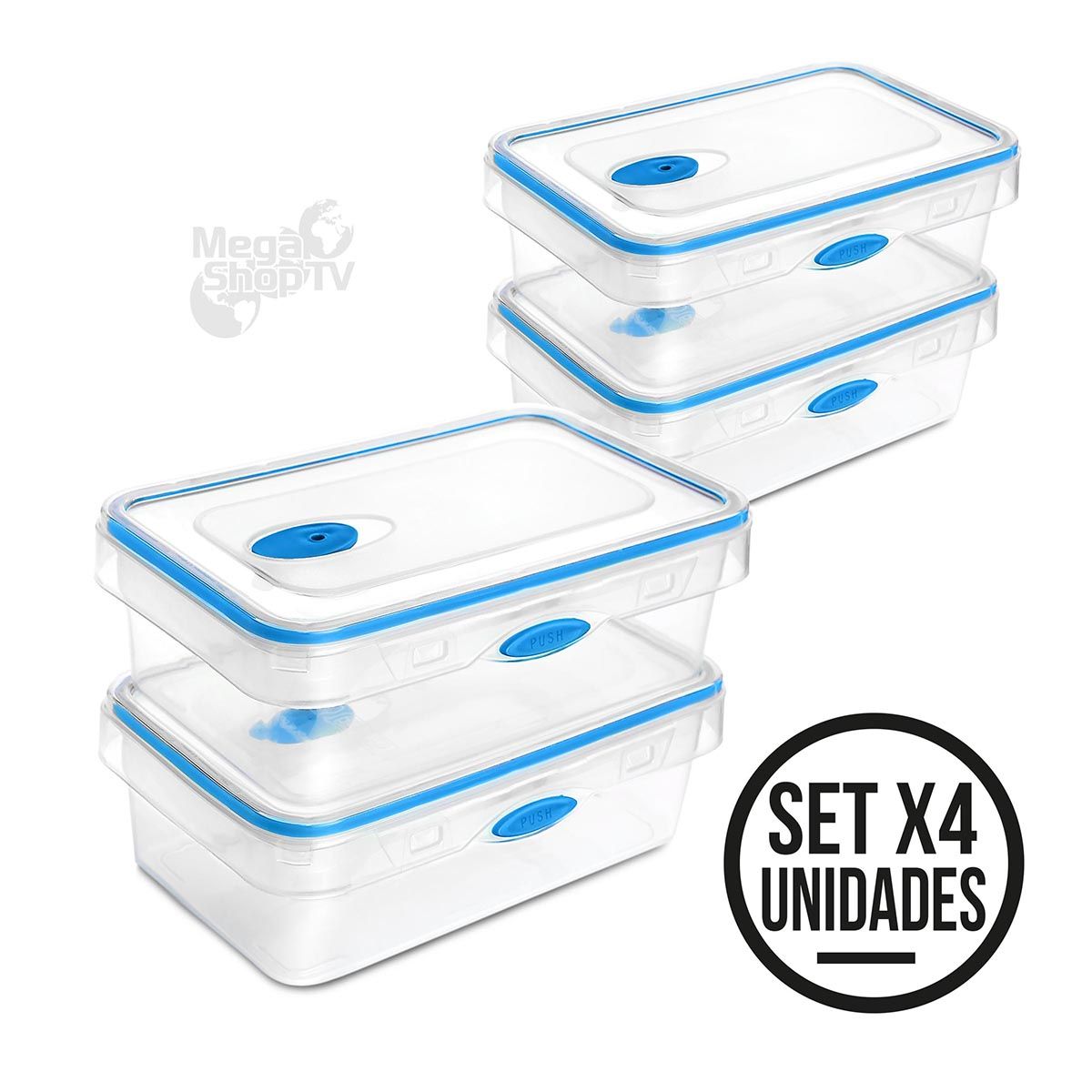 CHEF MASTER - Set X4 Recipientes para cocina tapper hermético portacomida Azul
