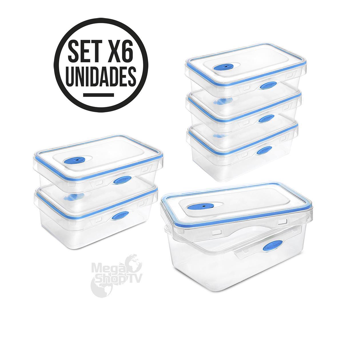CHEF MASTER - Set X6 Recipientes para cocina tapper hermético portacomida Azul.