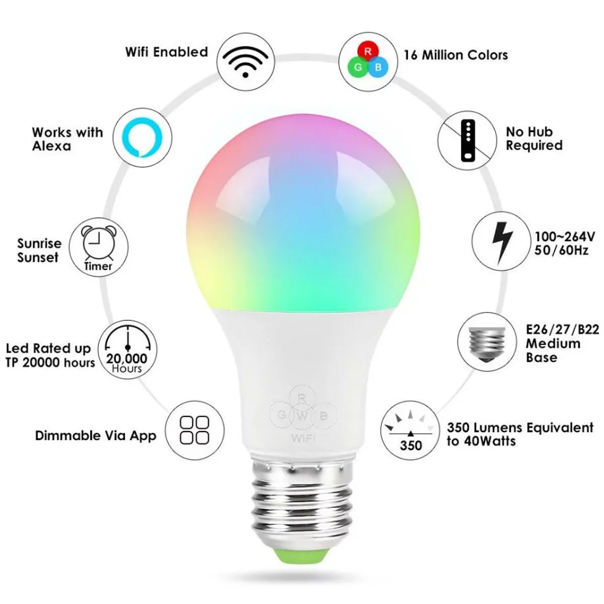 HERMITSHELL - Bombillo Smart Inteligente Led Wifi Multicolor Alexa Google