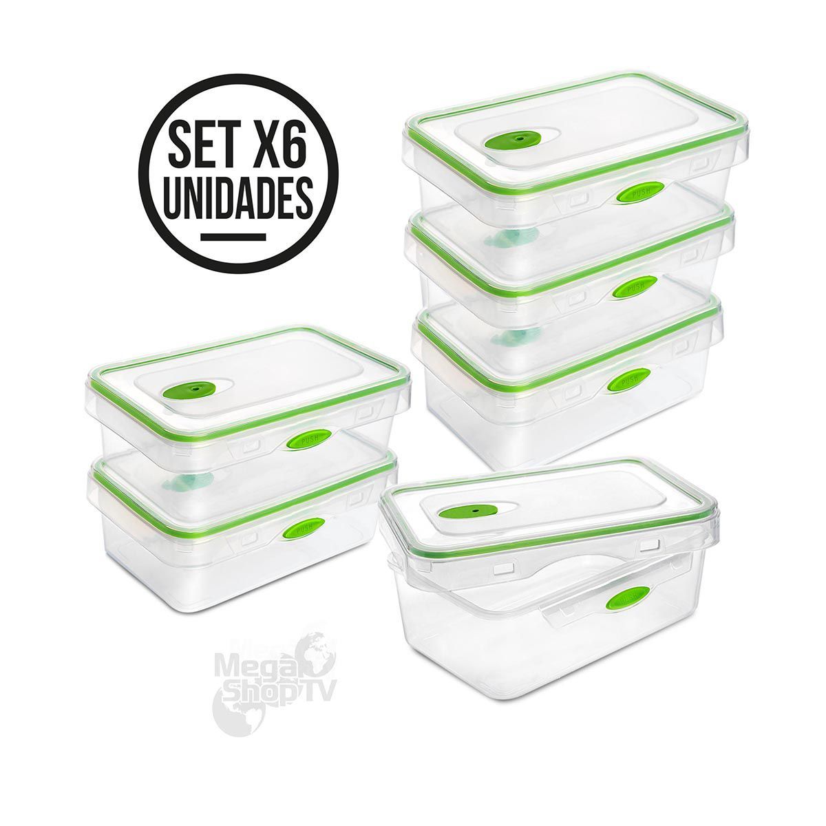 CHEF MASTER - Set X6 Recipientes para cocina tapper hermético portacomida Verde.