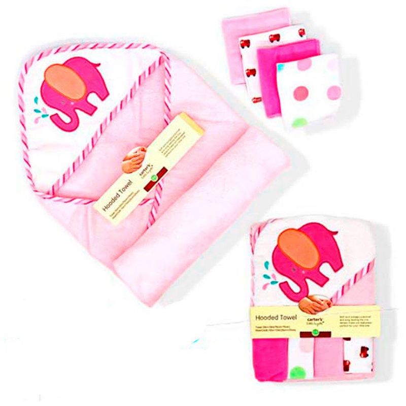 GENERICO - Set toalla baño bebe niña  con 2 toallitas - rosado