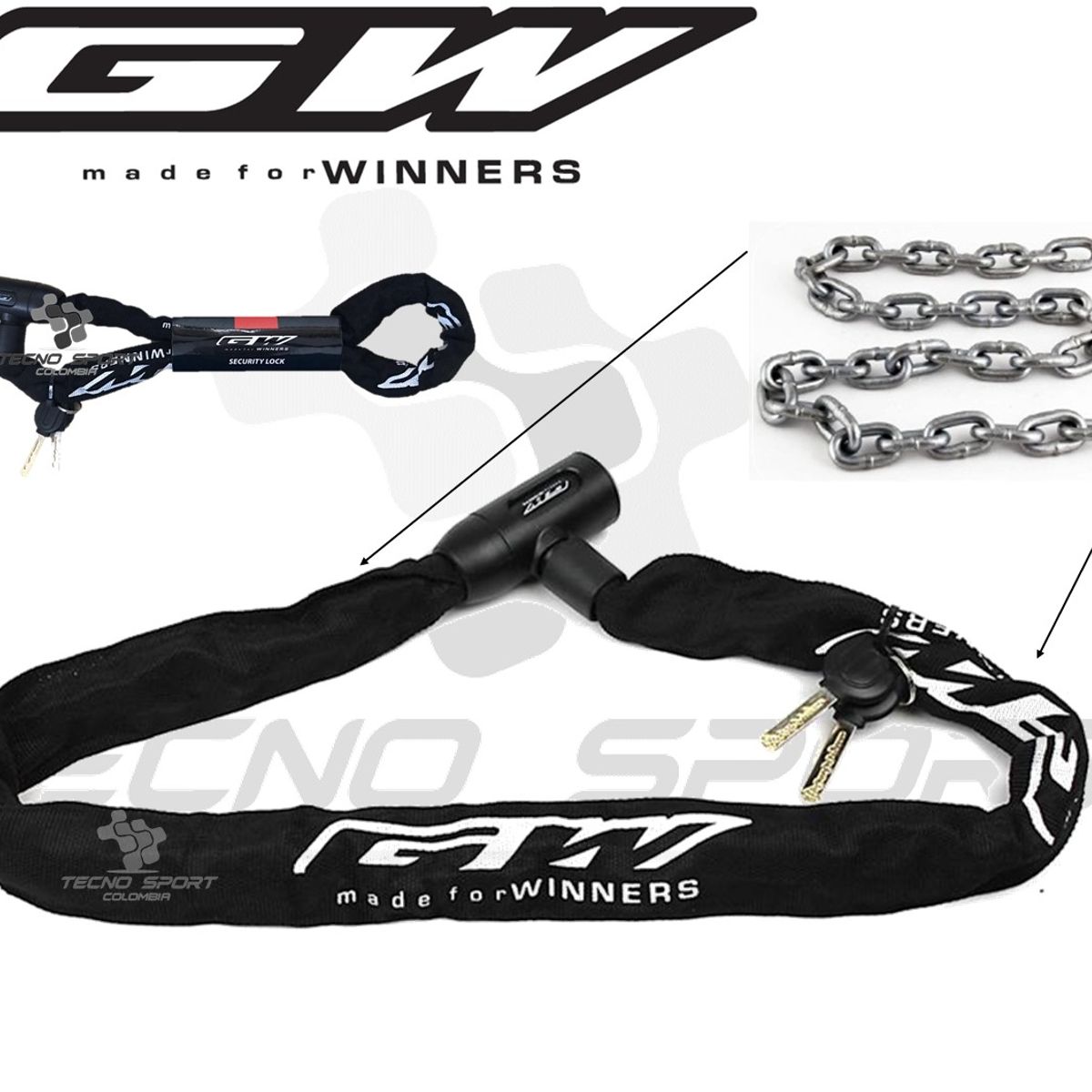 GW - Candado Gw Cadena Seguridad Bicicleta Moto Multiusos