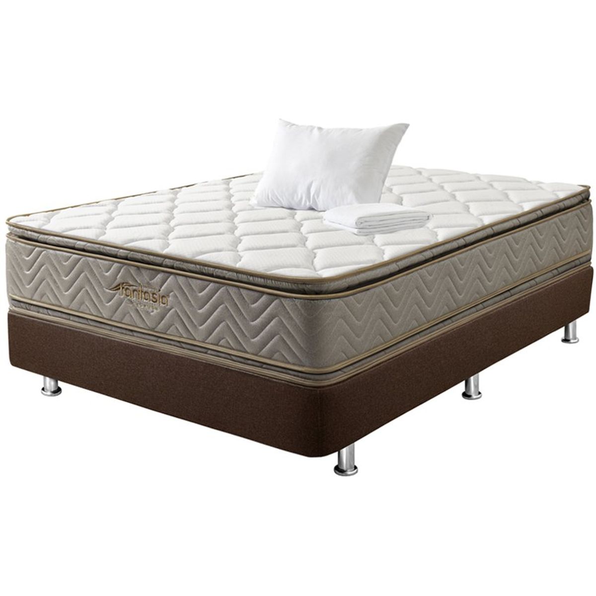 COLCHONES FANTASIA - Combo Galaxy+base Cama Café+1 Almohada+protector 100x190