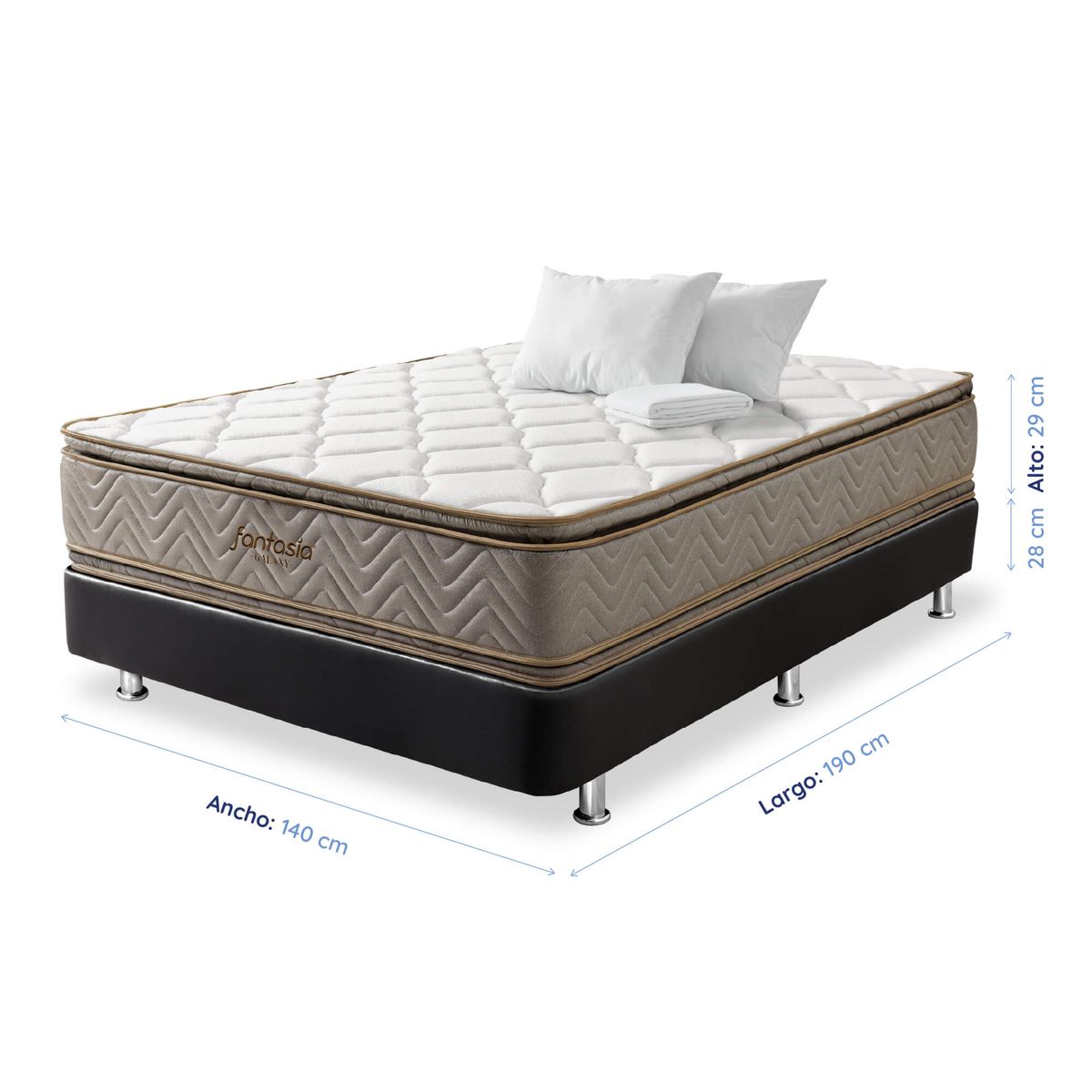 COLCHONES FANTASIA - Combo Galaxy+base Tipo C Negro+2almohadas+protector 140x190