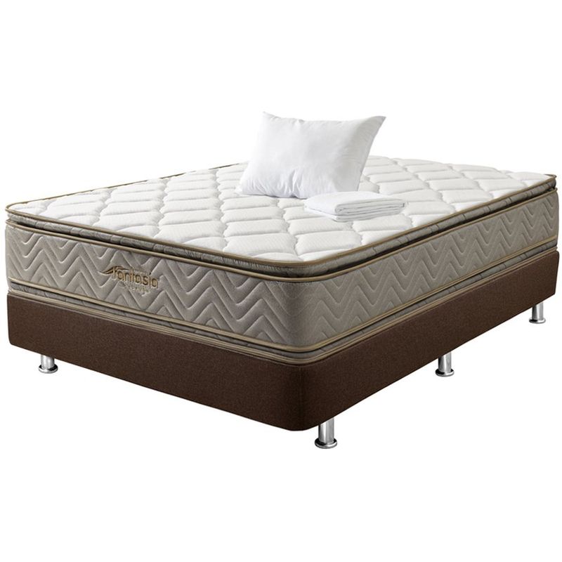 COLCHONES FANTASIA - Combo Galaxy+base Cama Café+1 Almohada+protector 120x190