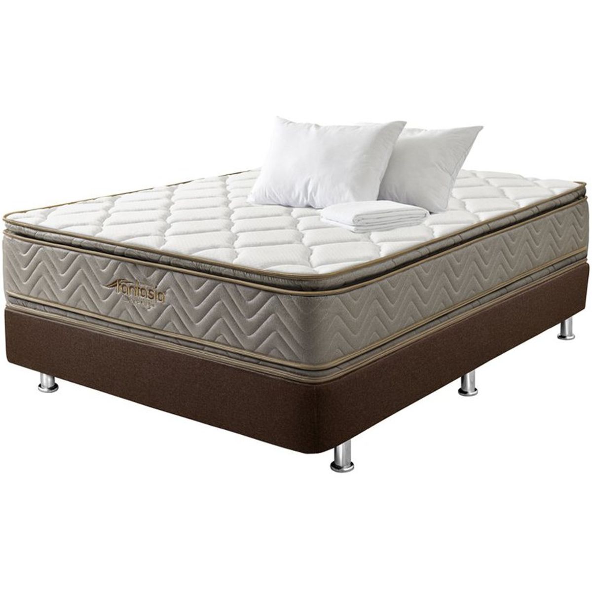 COLCHONES FANTASIA - Combo Colchón Doble Galaxy Base Cama Lino Café Almohada Protector