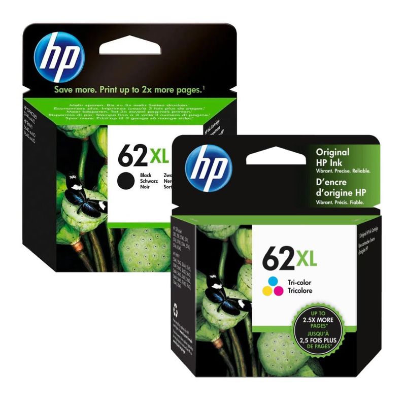 HP - Combo Cartucho De Tinta HP 62XL Negra y Tricolor Original