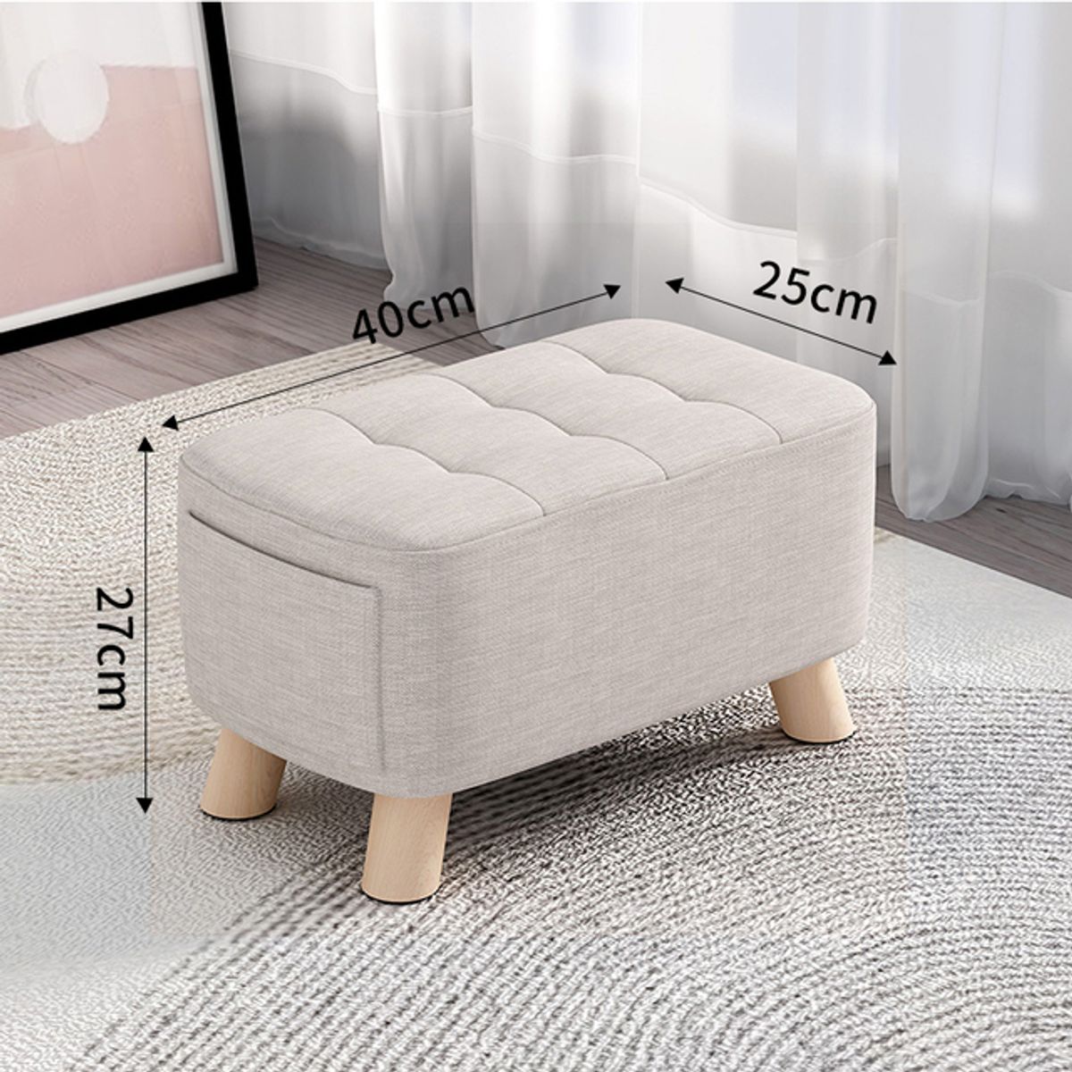 DISEÑOS RAMONA'S - Puff Posa Pie Con Bolsillo Beige