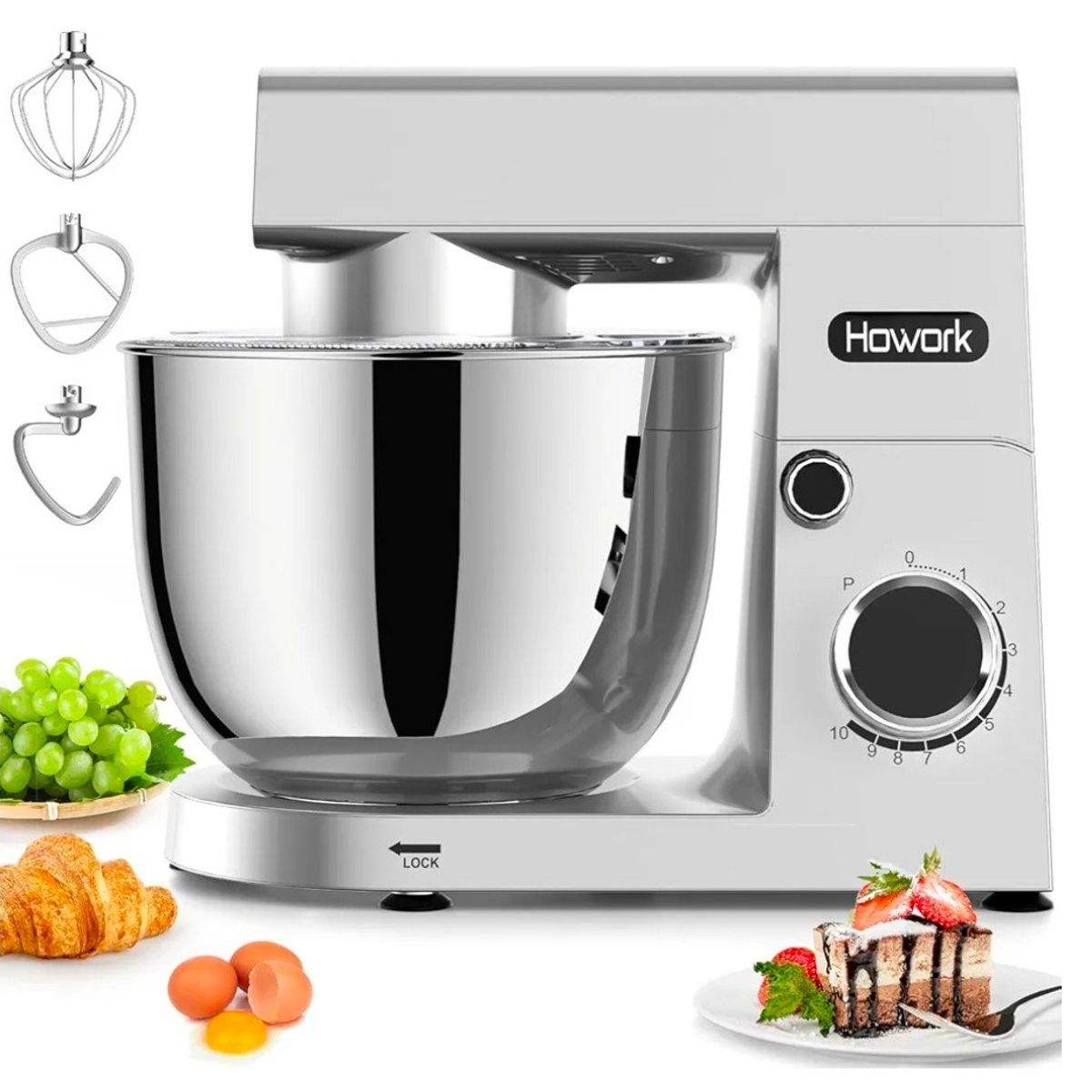 GENERICO - Batidora amasadora Profesional planetaria 5.5 litros acero 300 watts