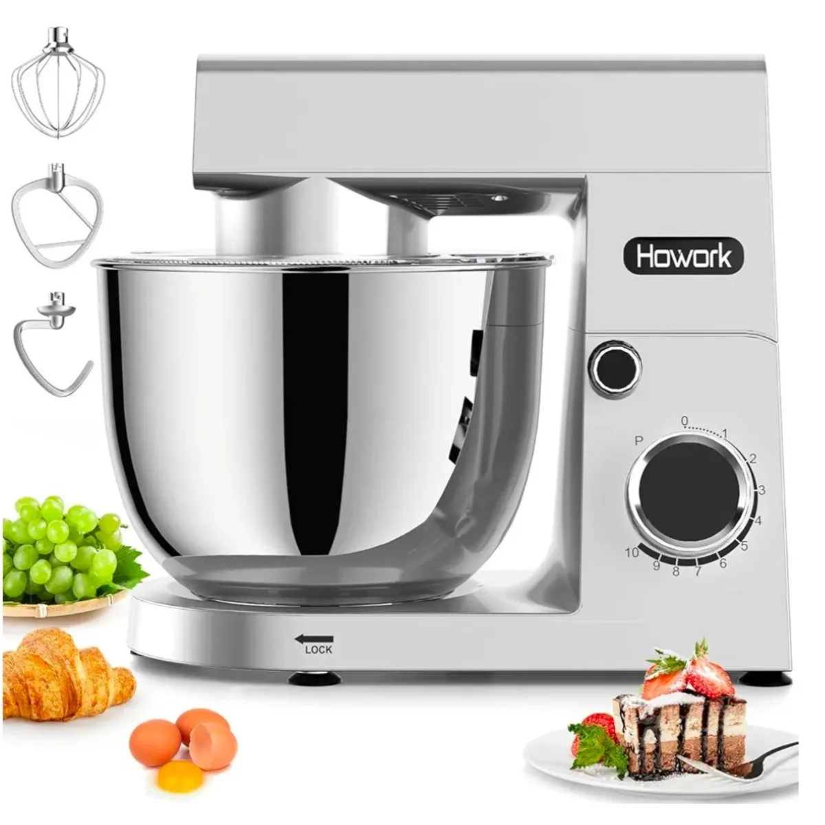 GENERICO - Batidora amasadora Profesional planetaria 5.5 litros acero 300 watts