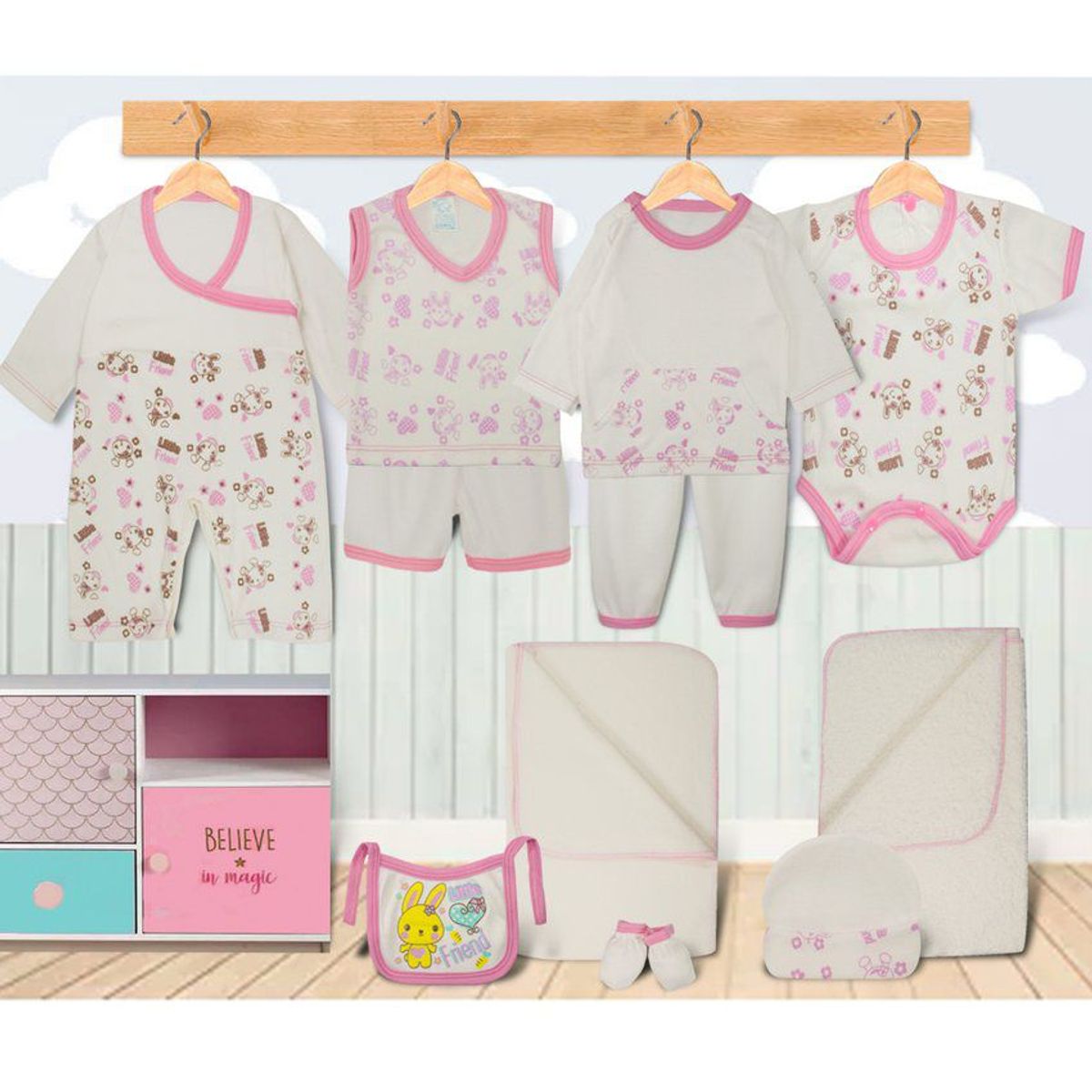 BABY KDS - Set primera muda 11 piezas glotoncitos - rosado