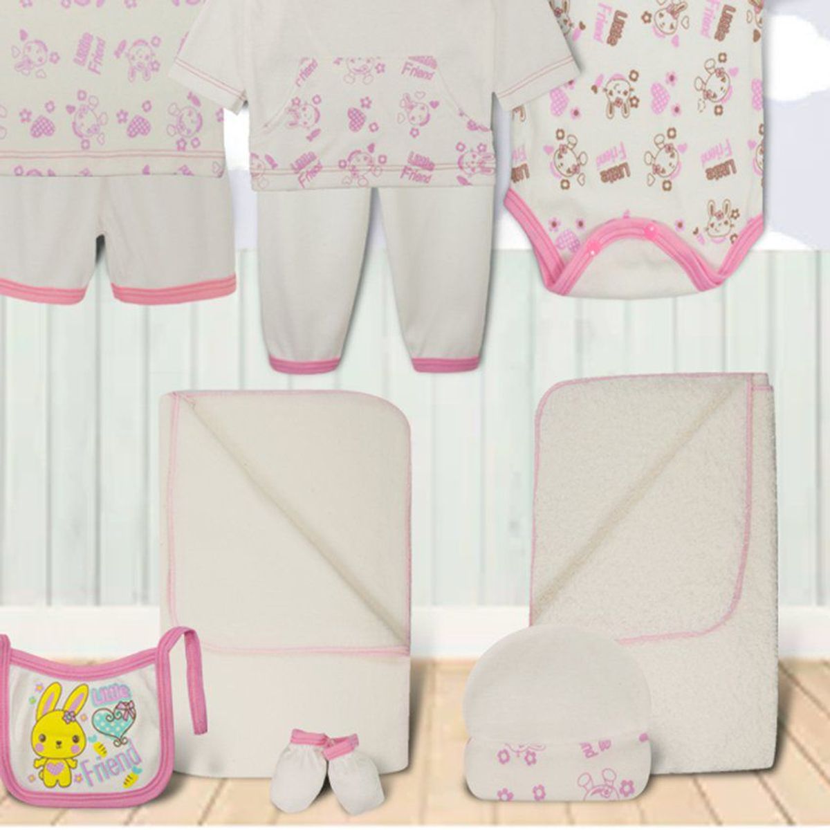 BABY KDS - Set primera muda 11 piezas glotoncitos - rosado