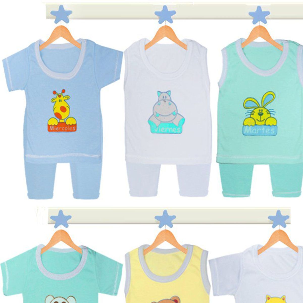 BABY KDS - Set semanario 21 piezas bebe niño glotoncitos - azul.