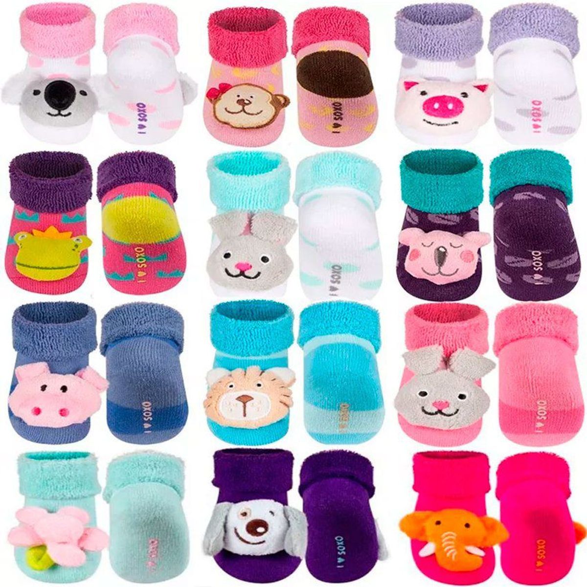 BABY KDS - Set medias peluche x 12  para niña / bebe - multicolor