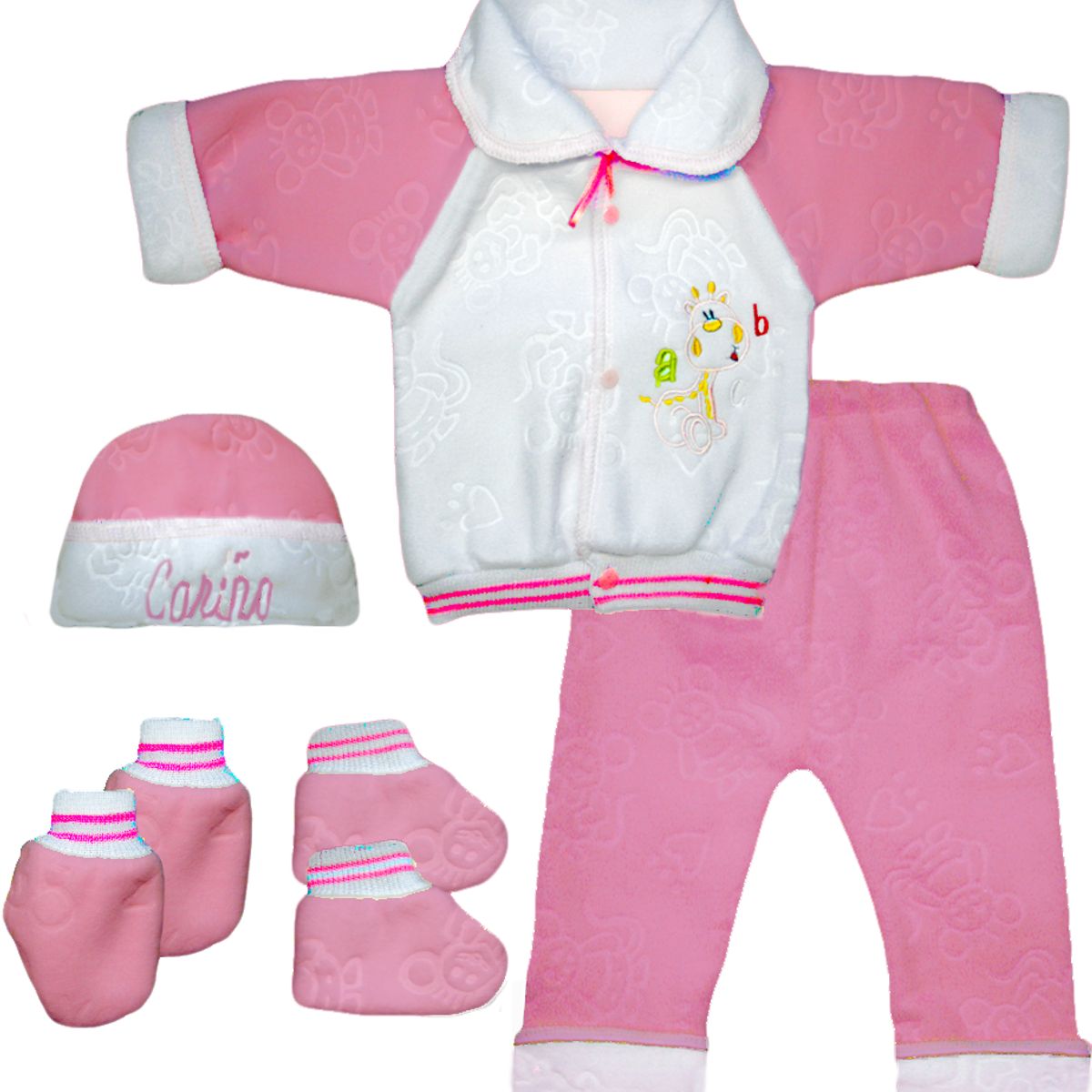 GENERICO - Pijama 5 piezas toquelada glotoncitos - rosada 0- 3 meses