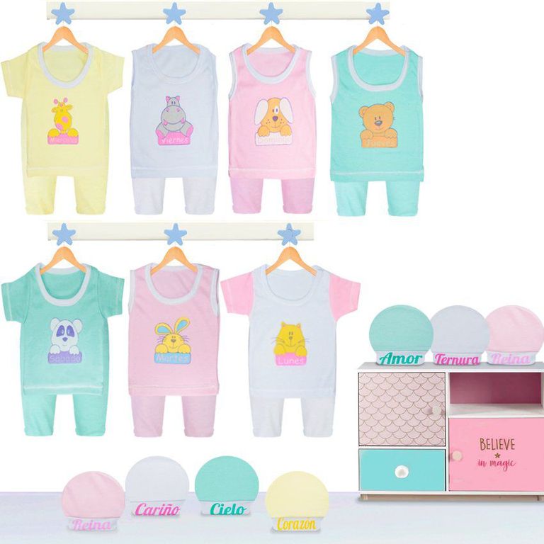 &quot;Set semanario 21 piezas bebe niña glotoncitos - rosado.&quot;