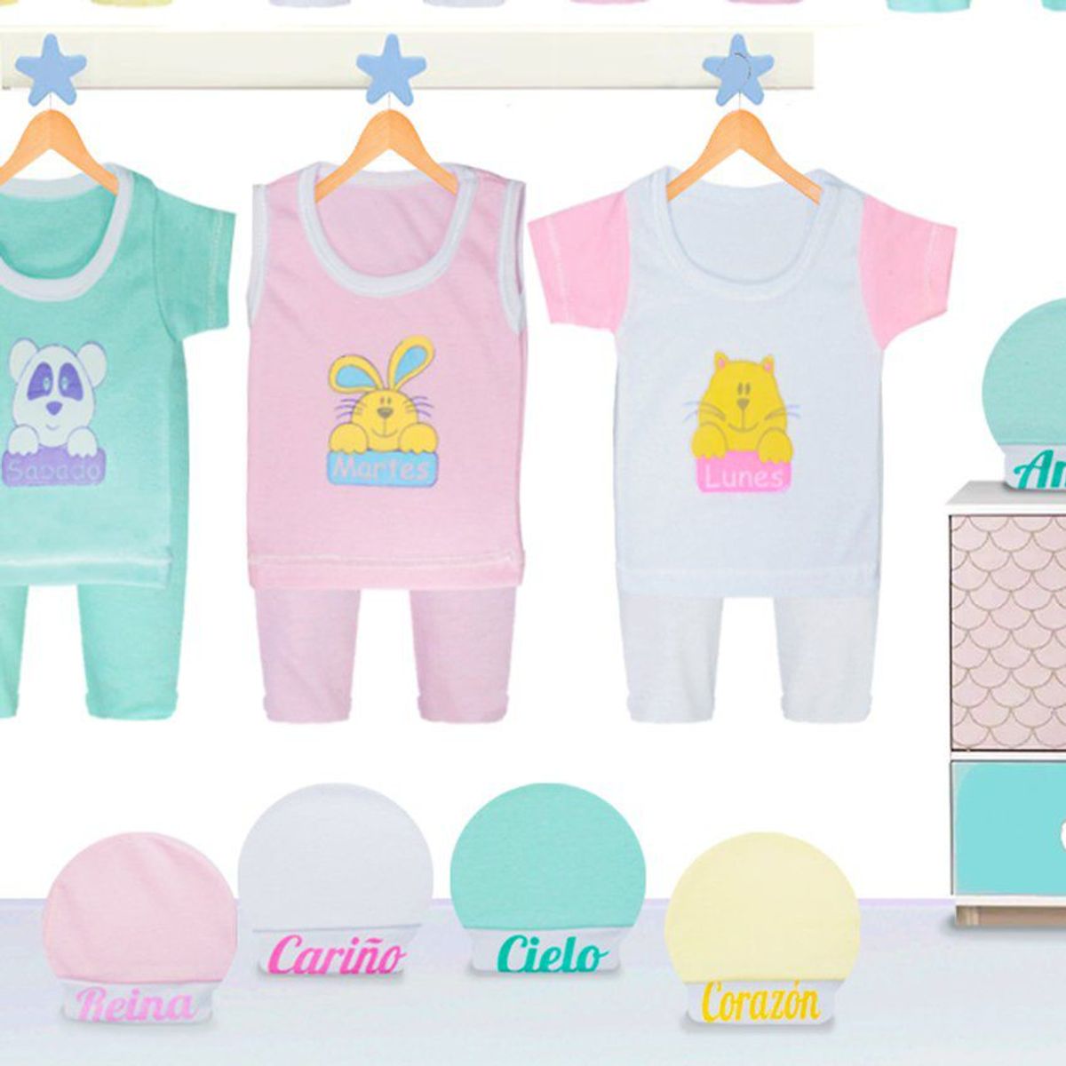 BABY KDS - Set semanario 21 piezas bebe niña glotoncitos - rosado.