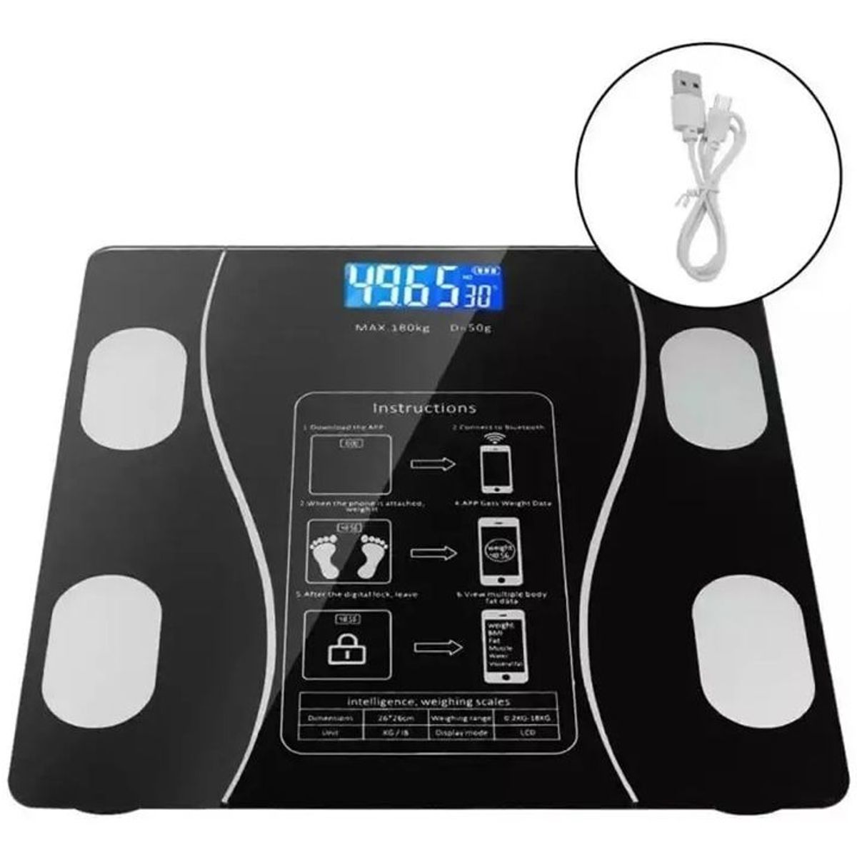 DISTRIBUCIONES GUZ SAS - Báscula Pesa Digital Bluetooth Batería Recargable