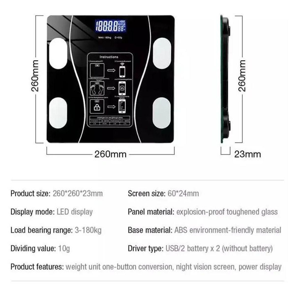 DISTRIBUCIONES GUZ SAS - Báscula Pesa Digital Bluetooth Batería Recargable