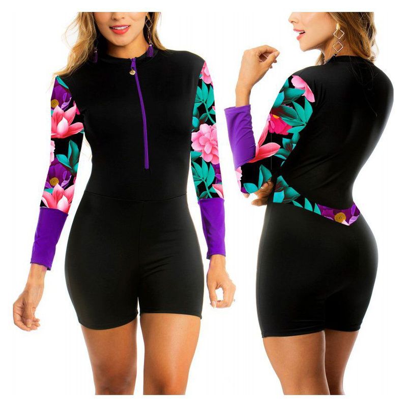 PRAIE - Vestido de Baño Enterizo Manga Larga 2331 Violeta Short Control