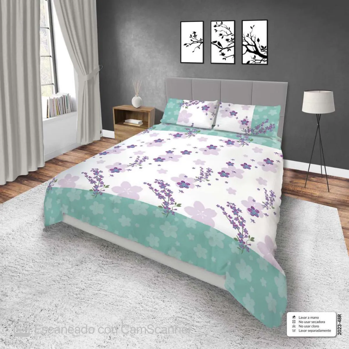 ELEGANCE - Juego de Sábanas Flores cama doble 1.40 x 1.90 4 piezas