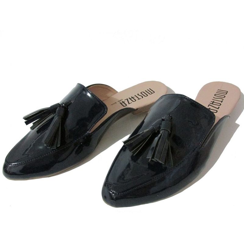 MOSTAZA - Zuecos - mules negros en charol con escobillas